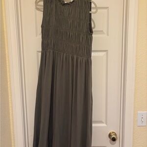 Sleeveless Smocked Bodice Maxi Dress - Olive Green